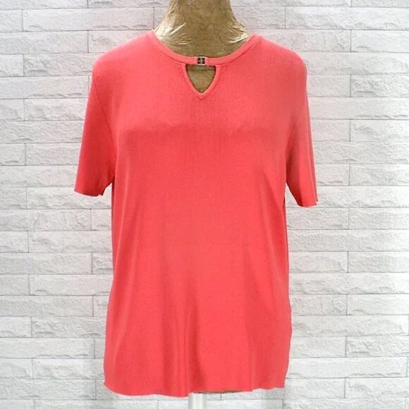 ADELINE by ALFRED DUNNER Top Knit Sweater Short Sleeve Cut Out Neckline Coral M - Picture 1 of 13